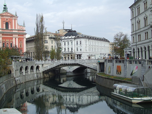 View of Tromostovje in Ljubljana.